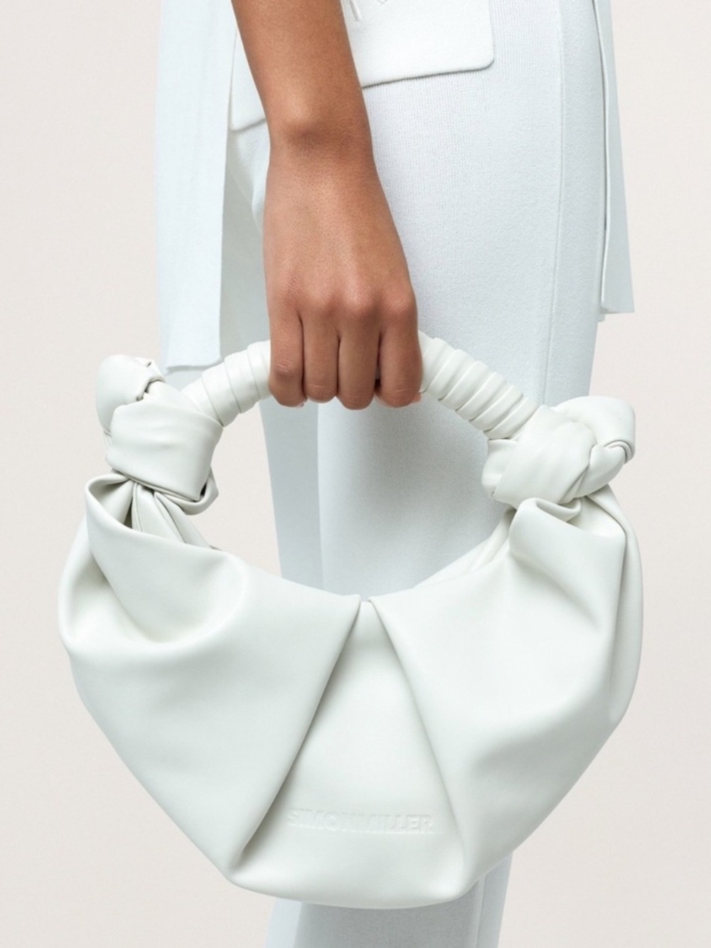 SIMON MILLER Lopsy Knotted Handle Shoulder Bag White Cream